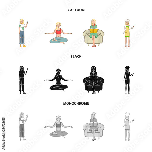 Isolated object of posture and mood icon. Collection of posture and female vector icon for stock.