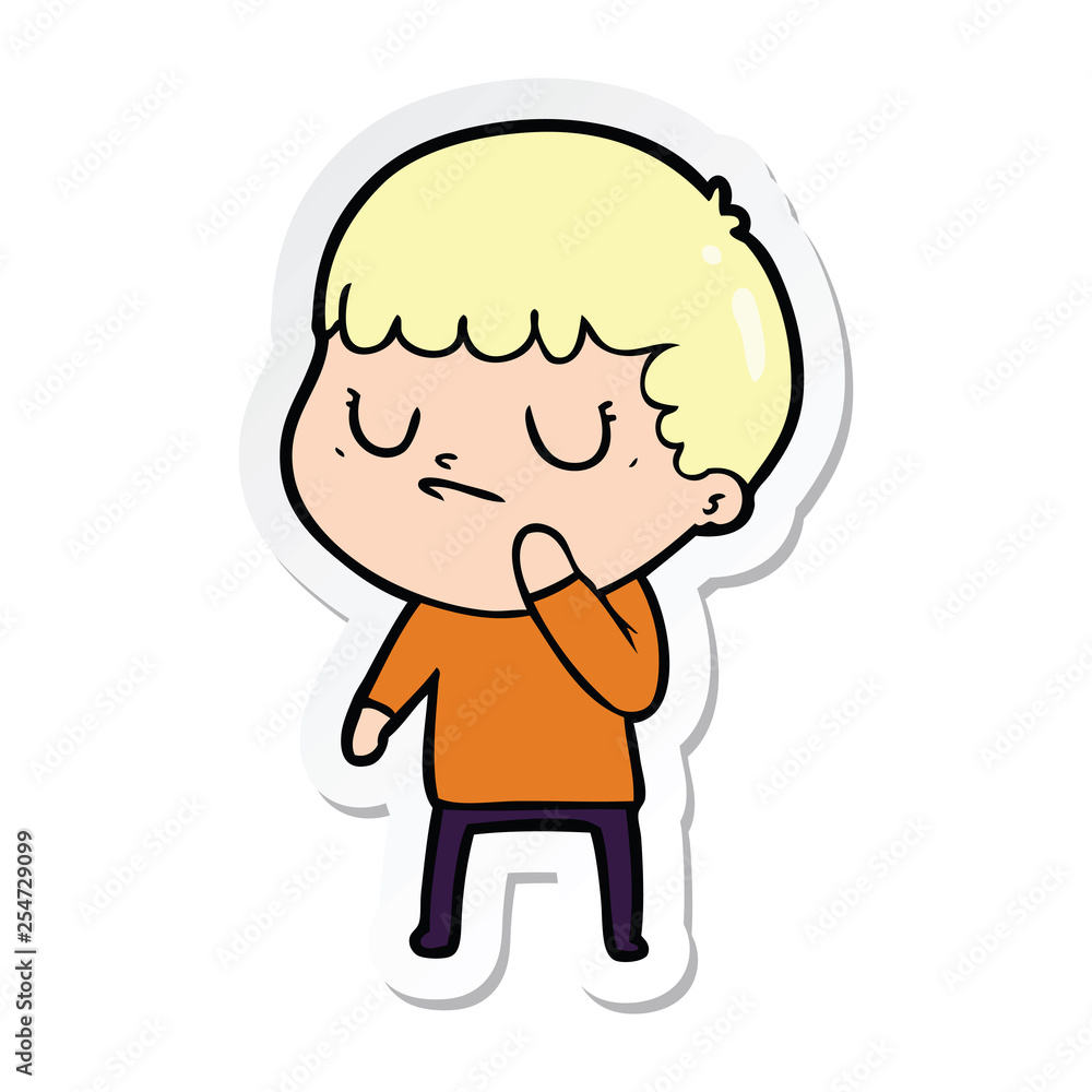 sticker of a cartoon grumpy boy sticker of a cartoon grumpy boy
