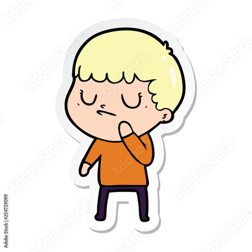 sticker of a cartoon grumpy boy