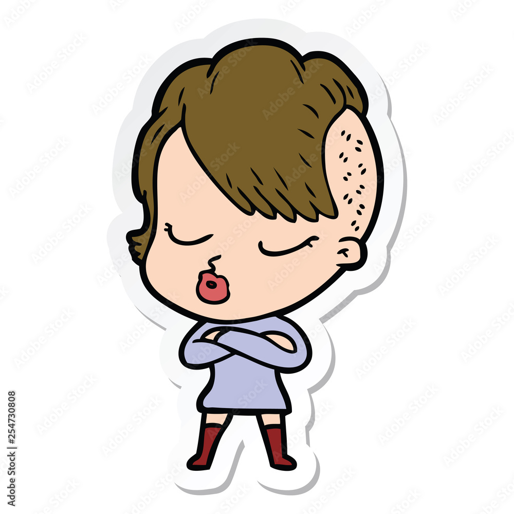 sticker of a cartoon pretty hipster girl sticker of a cartoon pretty hipster girl