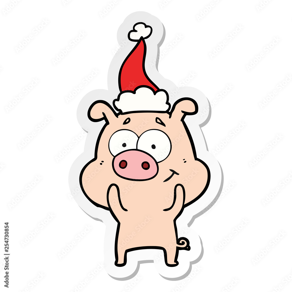 happy sticker cartoon of a pig wearing santa hat happy sticker cartoon of a pig wearing santa hat