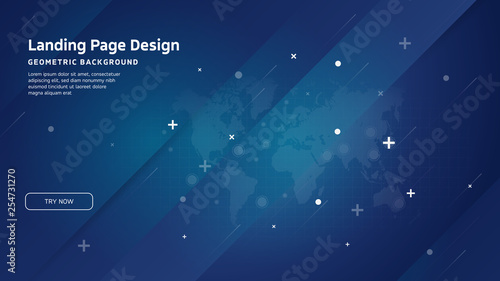 Minimal geometric background. Landing page design template. Artificial intelligence project - World map composition. EPS10 vector