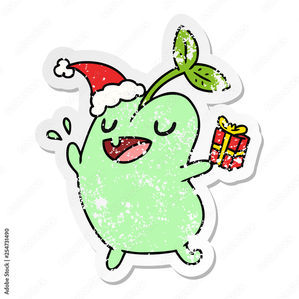 Fototapeta premium christmas distressed sticker cartoon of kawaii seed