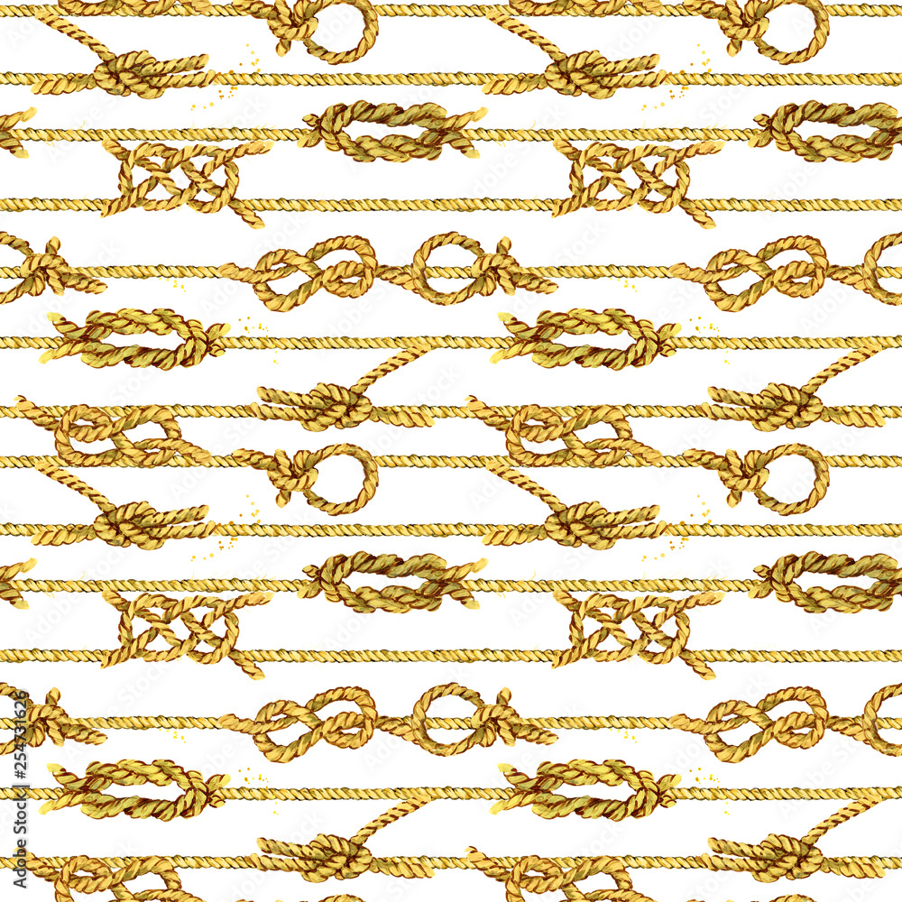 Nautical rope seamless tied fishnet background. marine knots and cordage pattern. fishing net watercolor illustration Nautical rope seamless tied fishnet background. marine knots and cordage pattern. fishing net watercolor illustration
