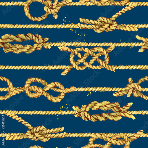 Nautical rope seamless tied fishnet background. marine knots and cordage pattern. fishing net watercolor illustration