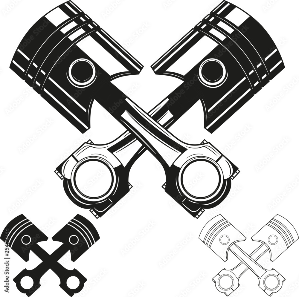 Set of two crossed engine pistons. Vector illustration. - obrazy, fototapety, plakaty 