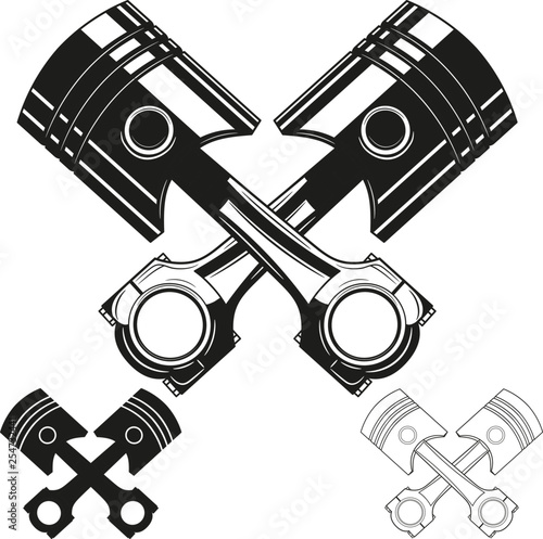 Set of two crossed engine pistons. Vector illustration. photo