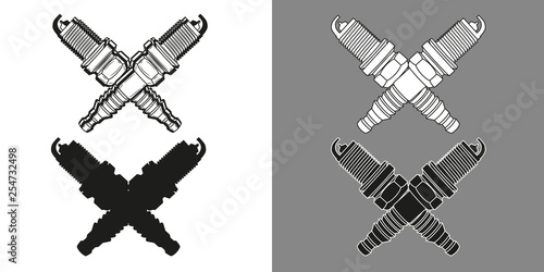 Set of crossed spark plugs. Vector illustration.