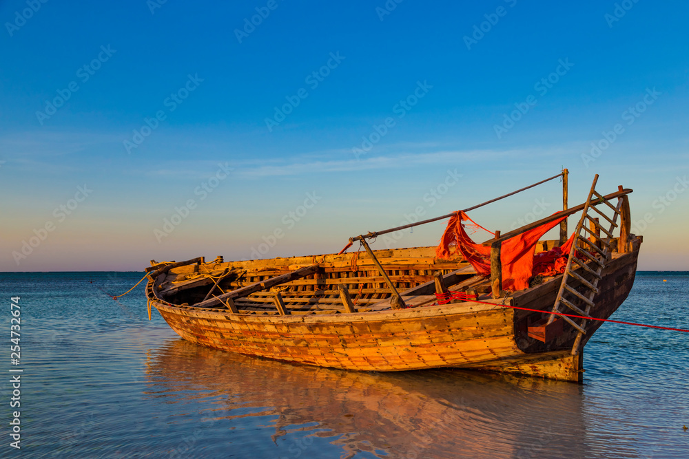 National traditional wooden african boat closeup