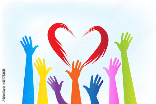 Hands around a heart logo vector image