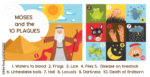 Passover Ten Plagues of Egypt with Moses - Vector