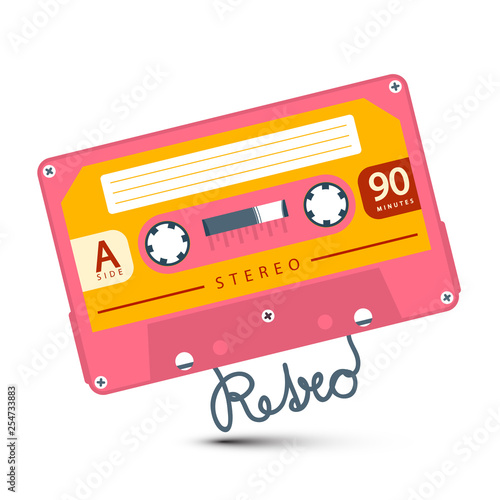 Pink Audio Cassette with Retro Symbol Isolated on White Background. Vintage Music Icon.