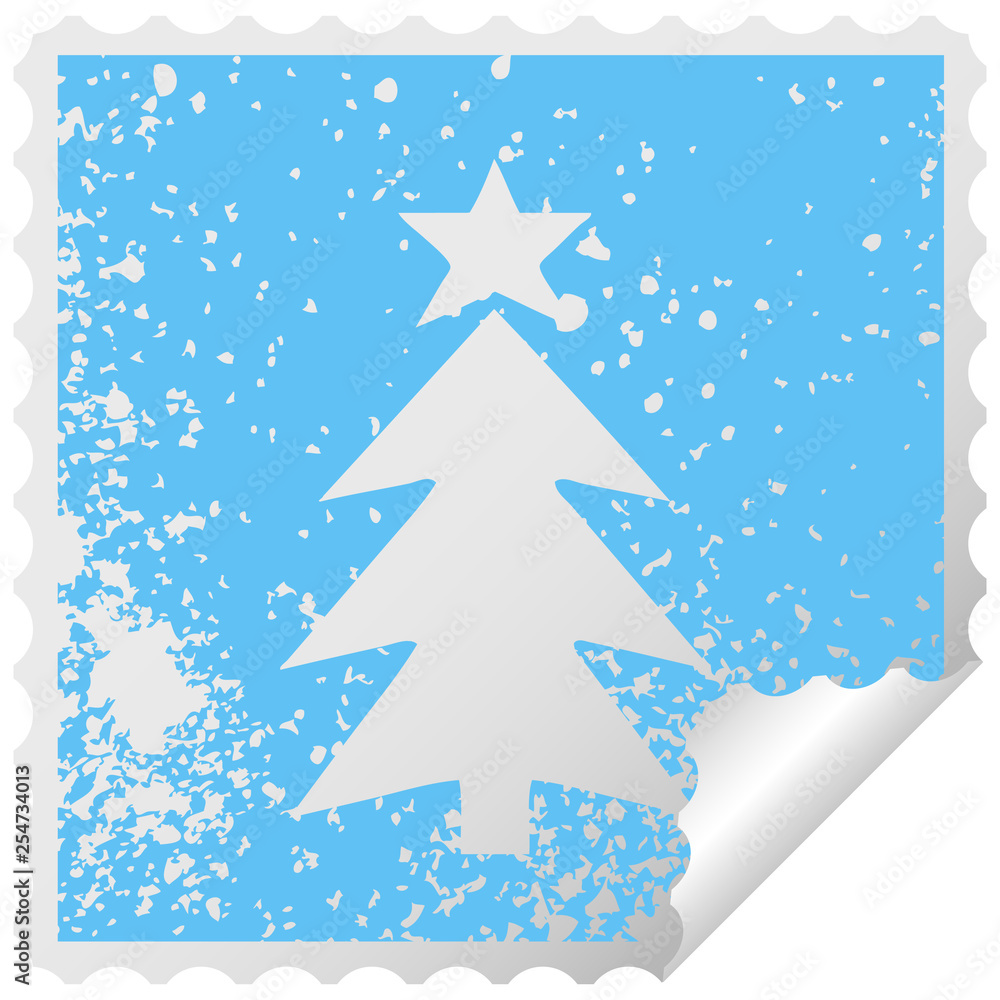 distressed square peeling sticker symbol christmas tree