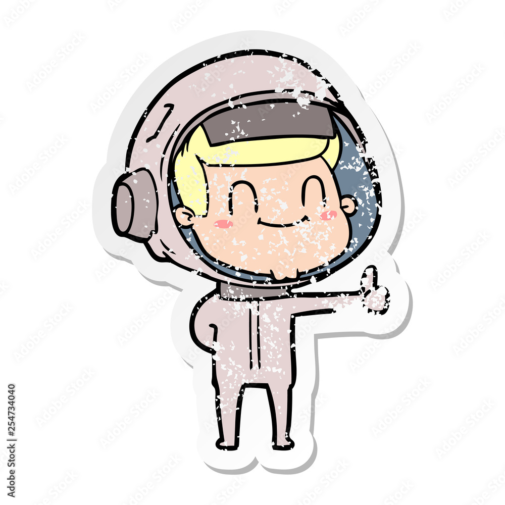 distressed sticker of a happy cartoon astronaut distressed sticker of a happy cartoon astronaut