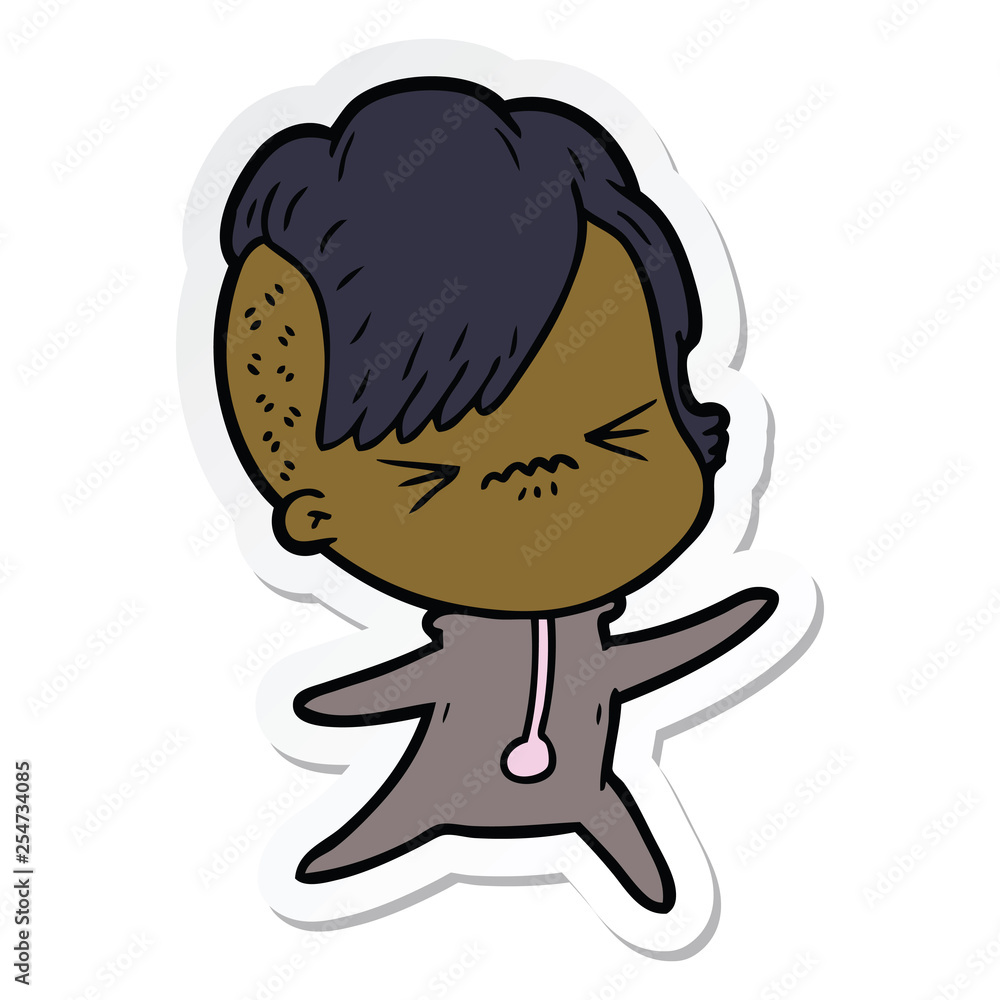 sticker of a cartoon annoyed hipster girl sticker of a cartoon annoyed hipster girl