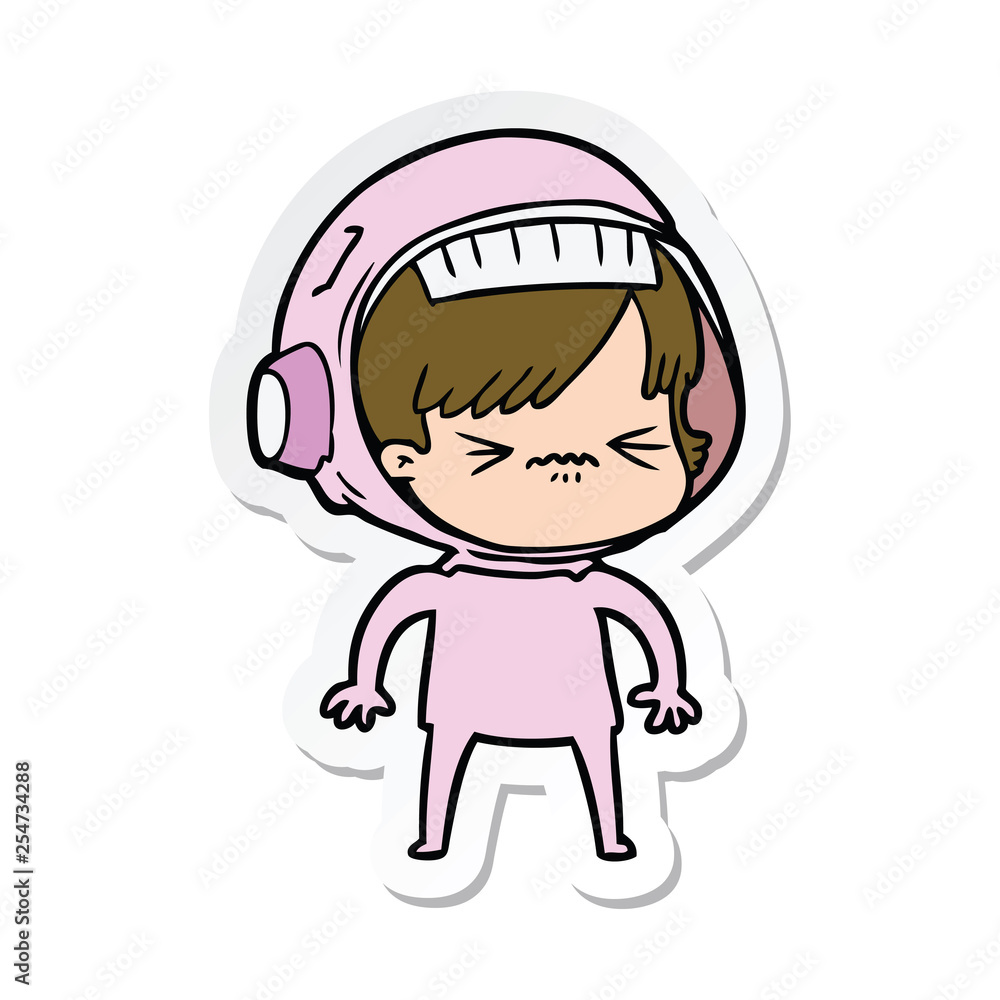 sticker of a angry cartoon space girl sticker of a angry cartoon space girl