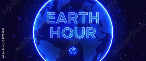Abstract composition in neon style to the Earth Hour.