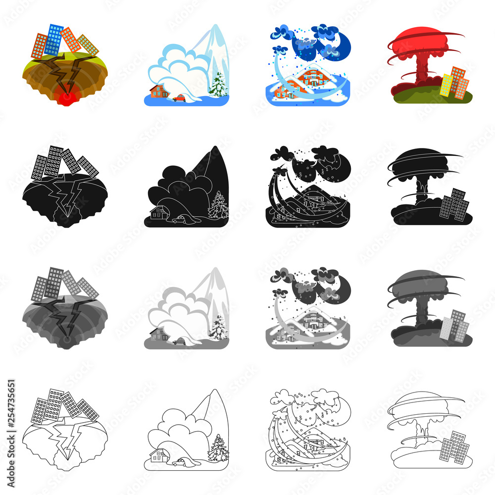 Naklejka premium Vector illustration of weather and distress sign. Collection of weather and crash vector icon for stock.