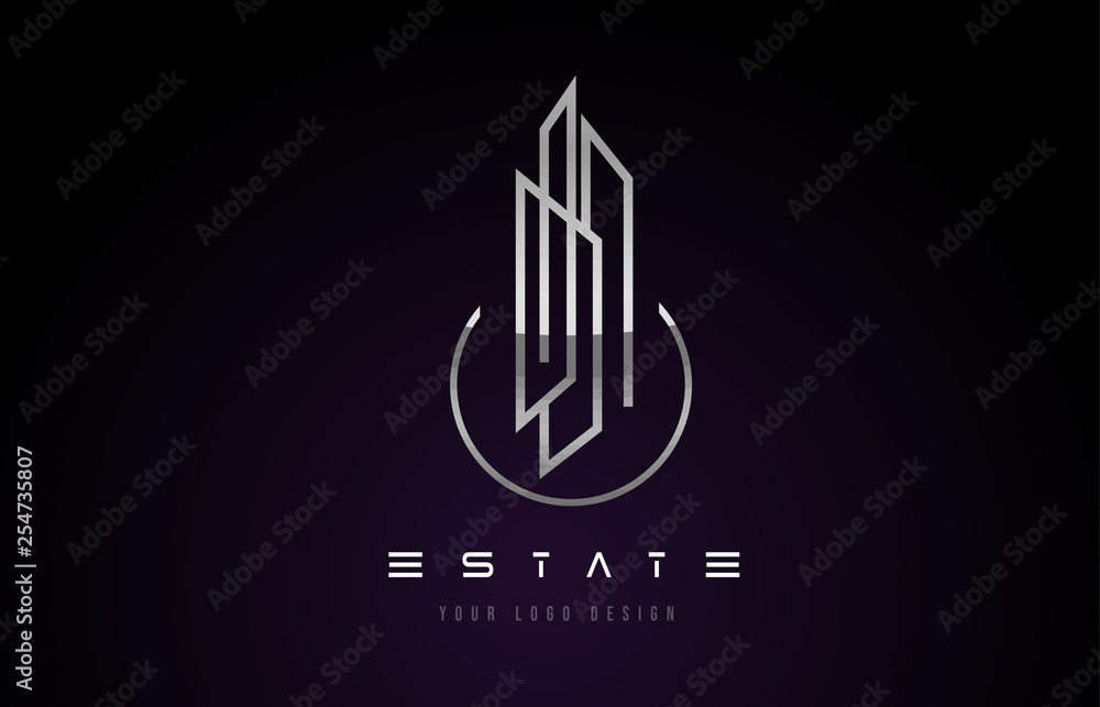 Silver Metal Real Estate Modern Monogram Logo Design. Real Estate Lines Abstract Buildings Icon. Silver Metal Real Estate Modern Monogram Logo Design. Real Estate Lines Abstract Buildings Icon.