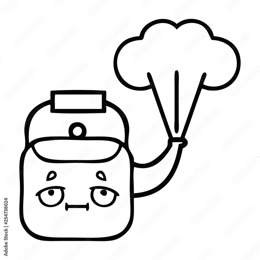 line drawing cartoon steaming kettle line drawing cartoon steaming kettle