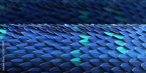 Blue and gold dragon reptile fish snake skales squama pattern backround. dragon skin 3d rendered background photo