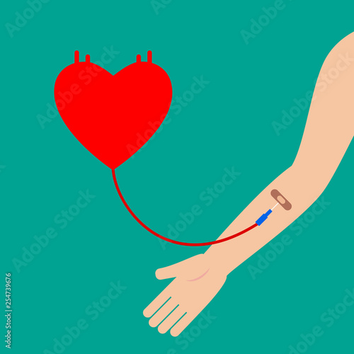 Blood donation abstract concept. Patient receiving blood. Flat design simple vector illustration.