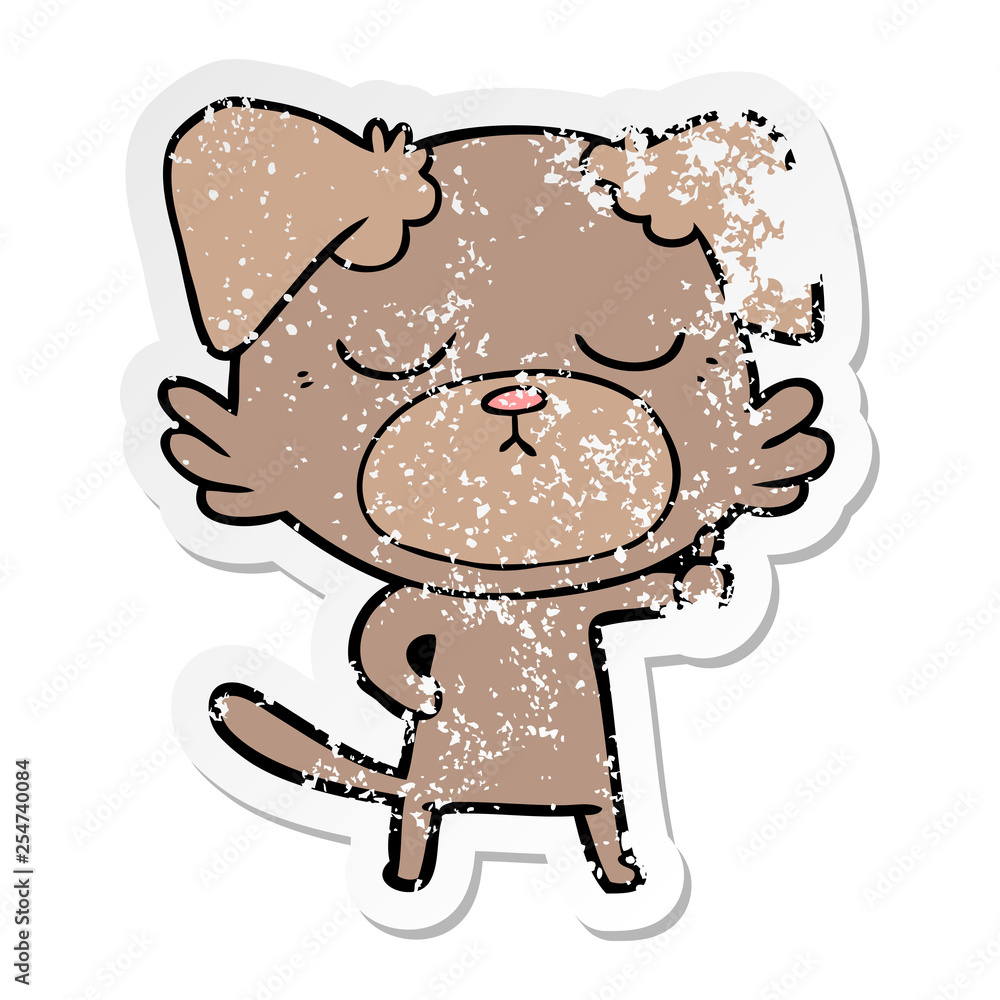 distressed sticker of a cute cartoon dog distressed sticker of a cute cartoon dog