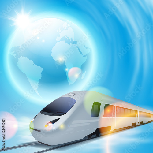 Concept background with high-speed train and the globe.