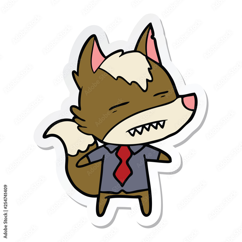 sticker of a cartoon office wolf showing teeth sticker of a cartoon office wolf showing teeth