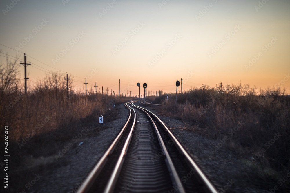Obraz premium railway in the sunset