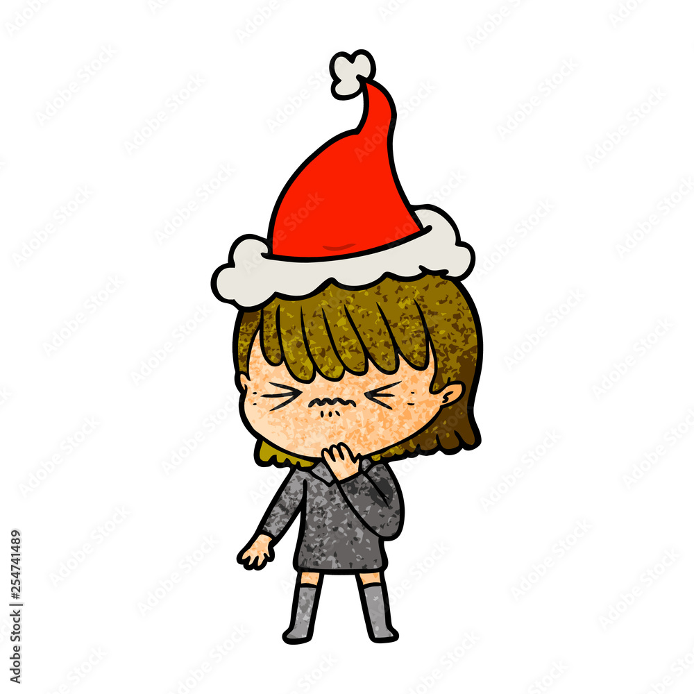 textured cartoon of a girl regretting a mistake wearing santa hat textured cartoon of a girl regretting a mistake wearing santa hat