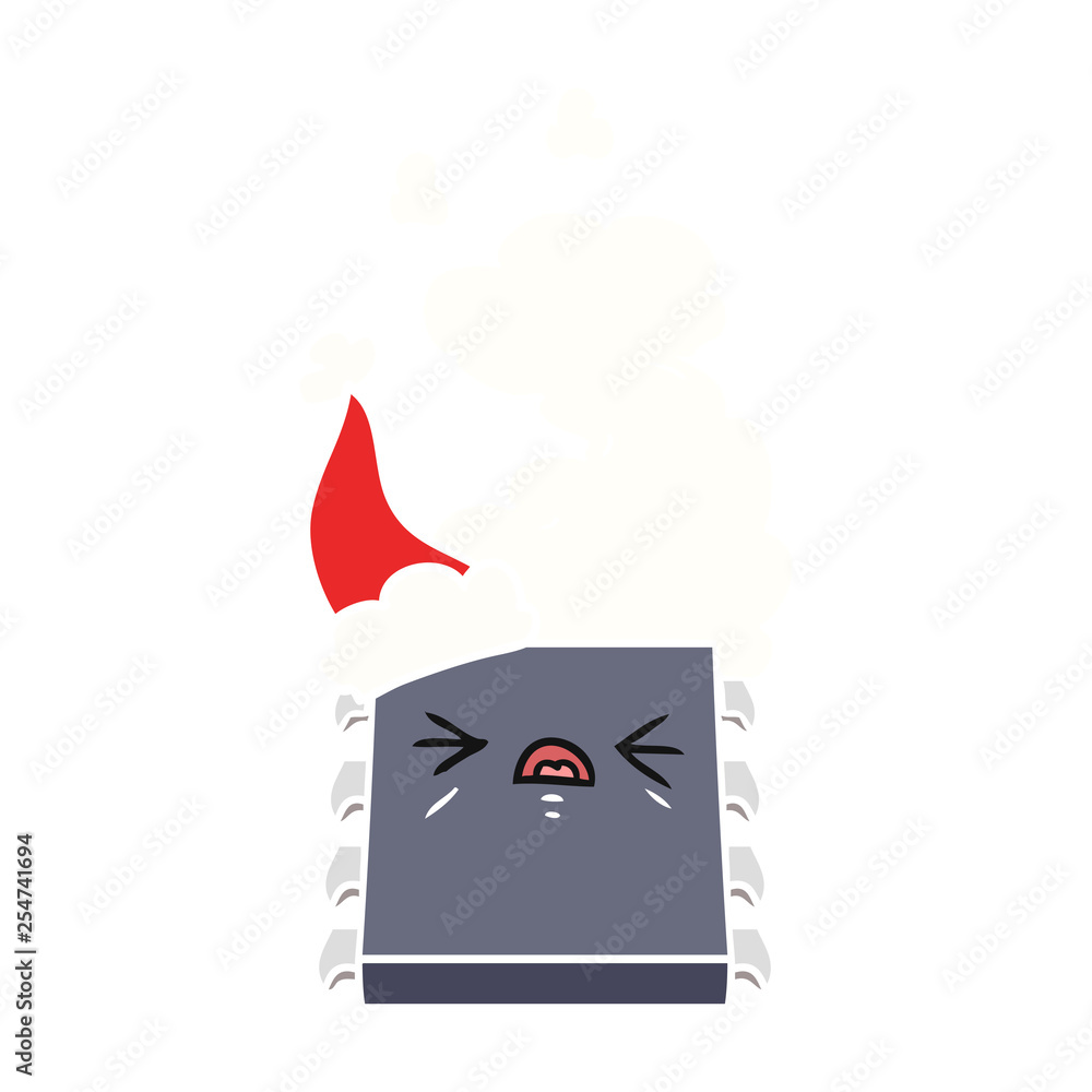 Obraz premium flat color illustration of a overheating computer chip wearing santa hat