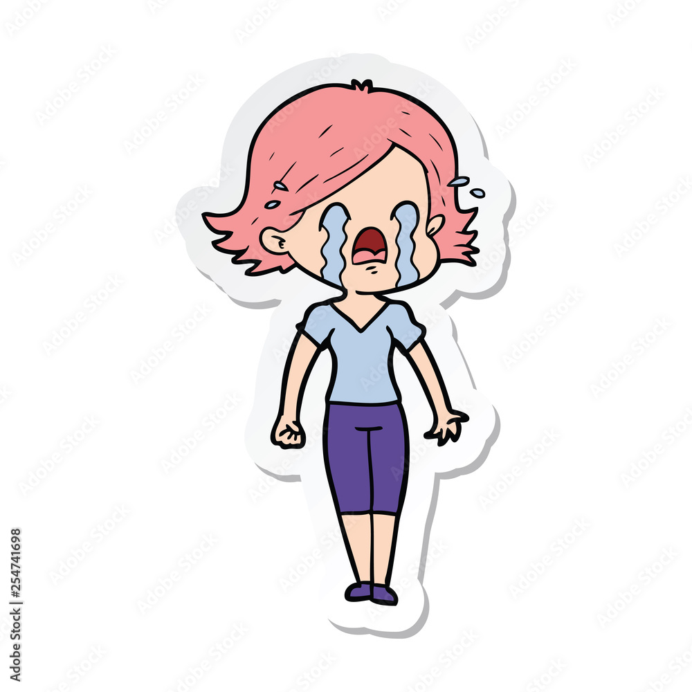 Obraz premium sticker of a cartoon woman crying
