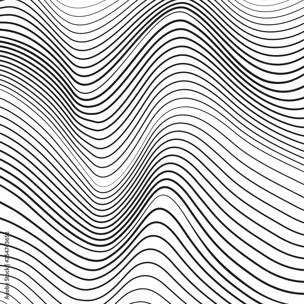 Black squiggle lines on a white background. Monochrome op art design. Vector simple pattern. Tech concept, thin curves, subtle lines. Abstract digital graphic, deformed surface. EPS10 illustration Black squiggle lines on a white background. Monochrome op art design. Vector simple pattern. Tech concept, thin curves, subtle lines. Abstract digital graphic, deformed surface. EPS10 illustration