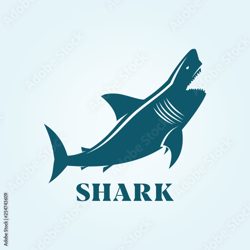 Shark side view silhouette. Shark character icon
