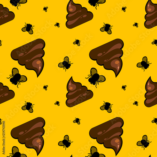 Seamless background with a bunch of shit and flies. Vector illustration photo