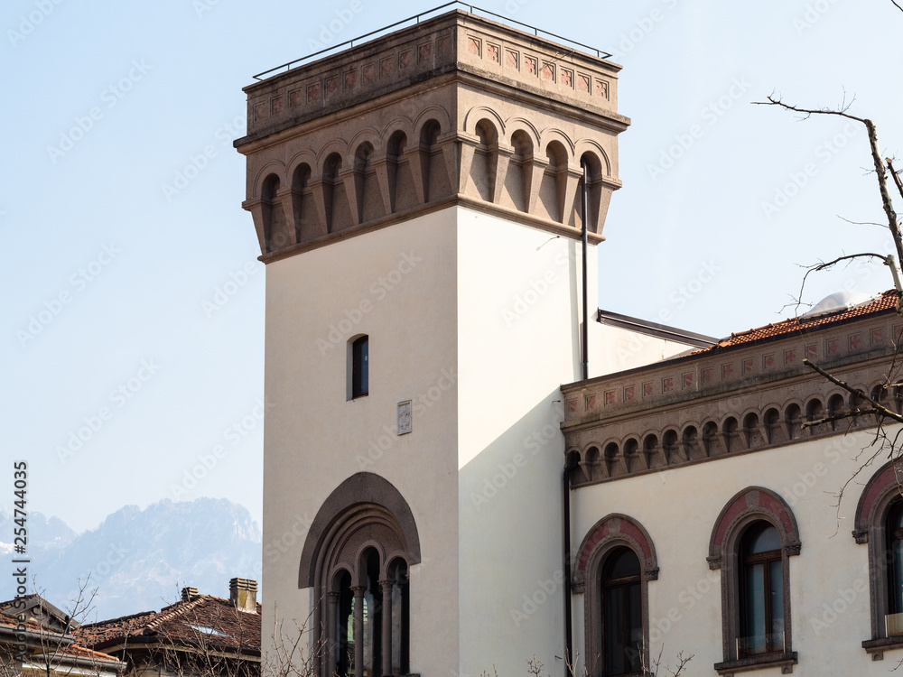 tower of palace Palazzo delle Paure in Lecco city