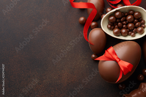 Photography Easter composition with chocolate eggs and candies