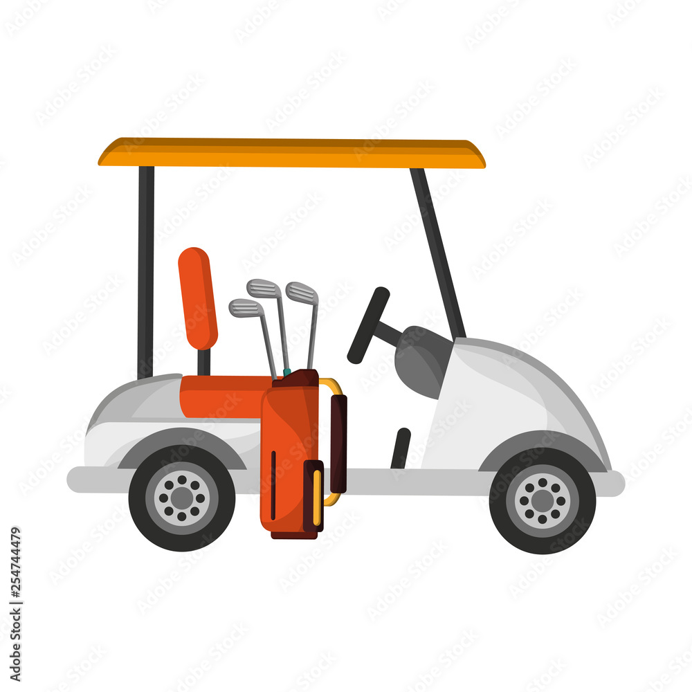 Golf cart and bag with clubs