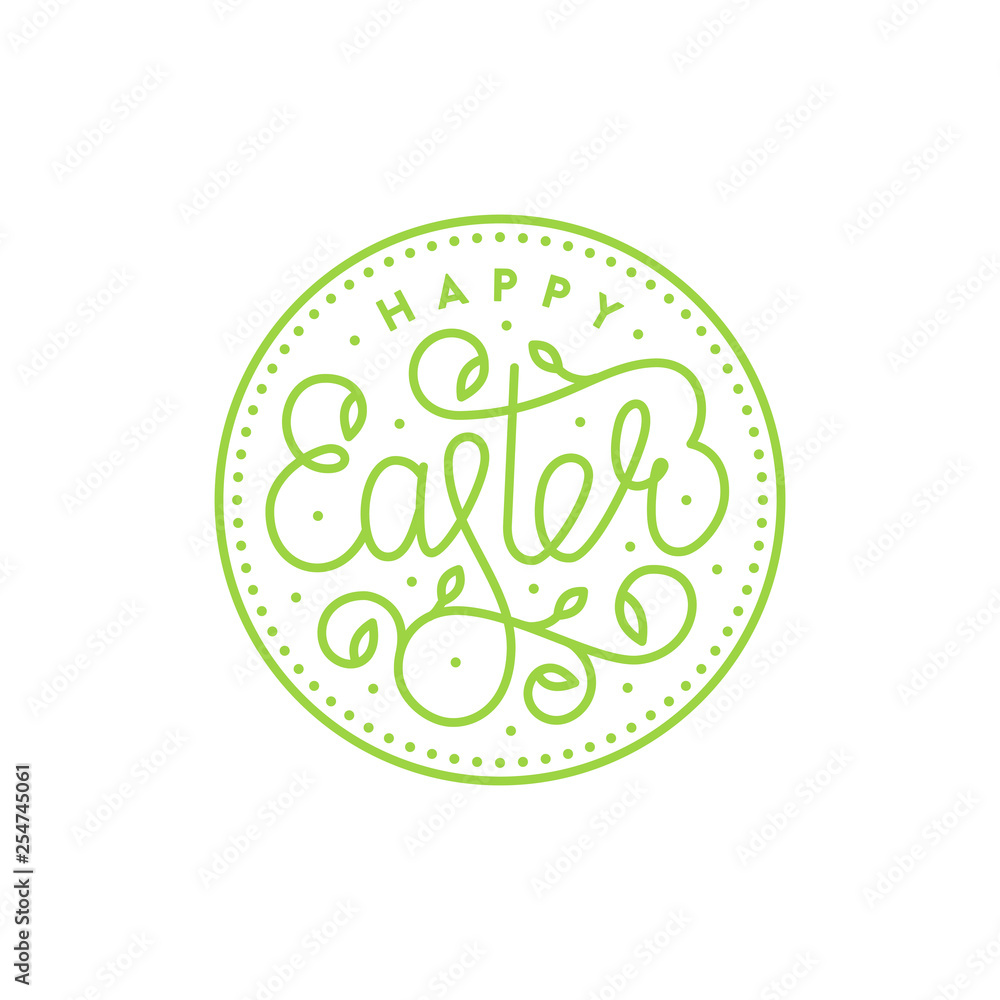 Happy Easter circle outline lettering green white Happy Easter circle outline lettering green white