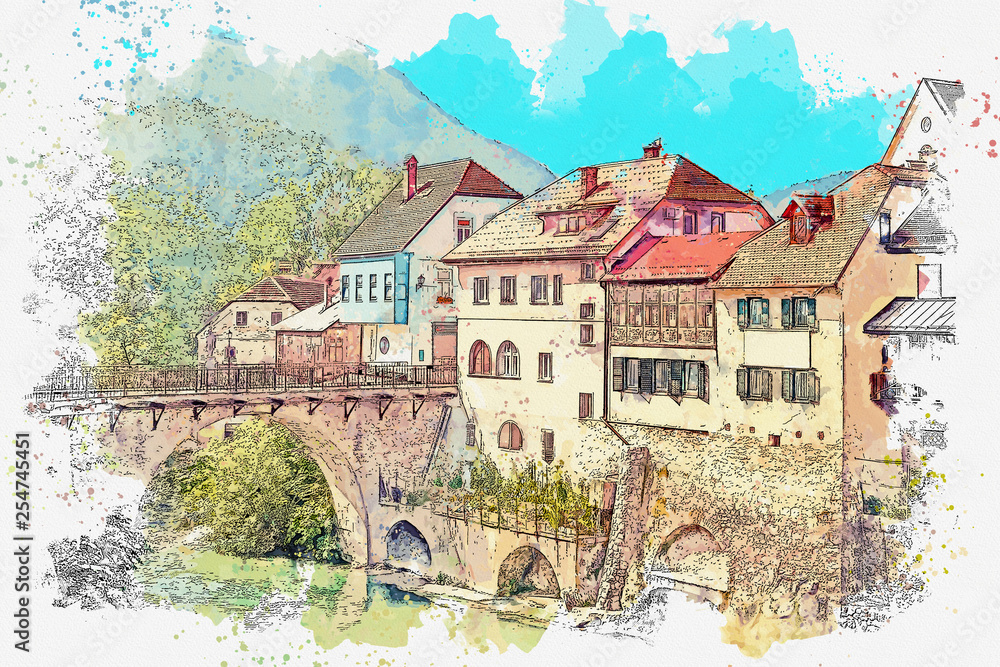 Φωτογραφία Watercolor sketch or illustration of a beautiful view of architecture and the Ca