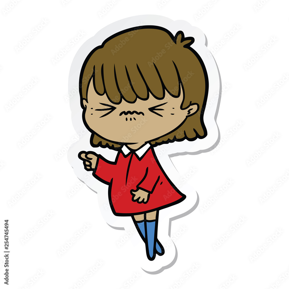 sticker of a annoyed cartoon girl making accusation sticker of a annoyed cartoon girl making accusation