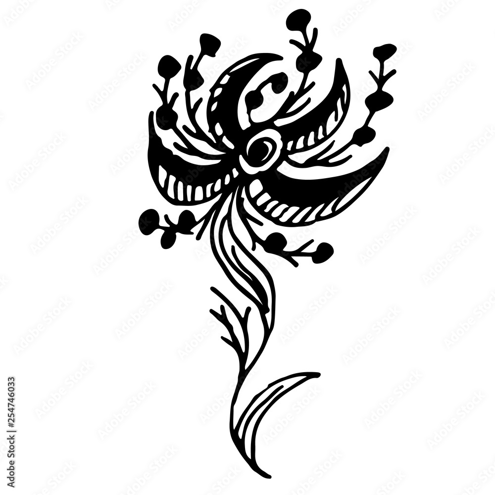 Engraved Vector Hand Drawn Illustrations Of Abstract Rose Flower Isolated on White. Hand Drawn Sketch of a Flower Engraved Vector Hand Drawn Illustrations Of Abstract Rose Flower Isolated on White. Hand Drawn Sketch of a Flower