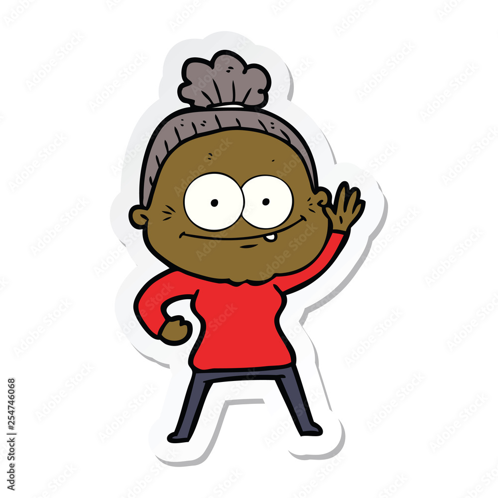 sticker of a cartoon happy old woman sticker of a cartoon happy old woman
