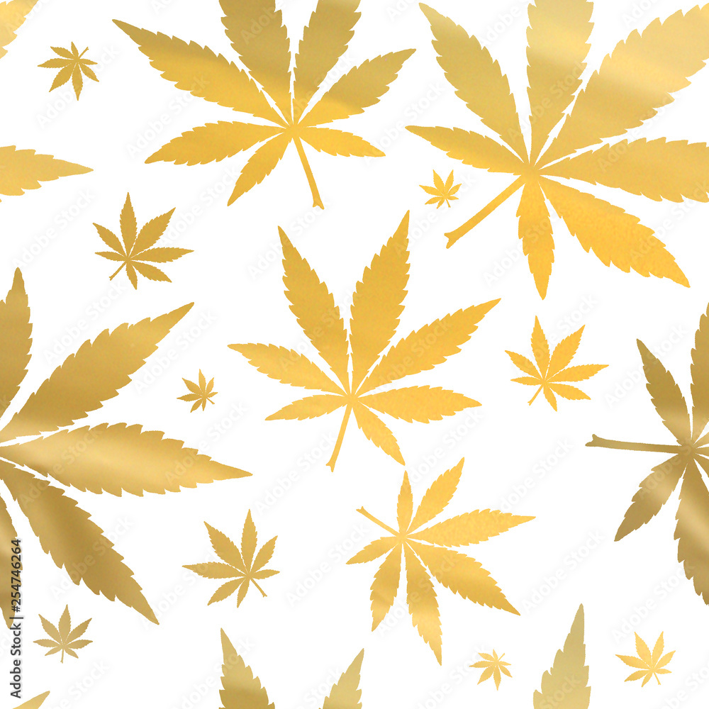 Gold and White Marijuana | Cannabis Leaf Repeating Background Stock