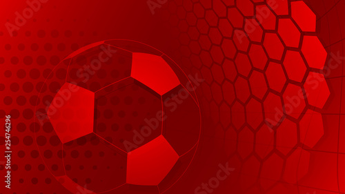 Football or soccer background with big ball in red colors