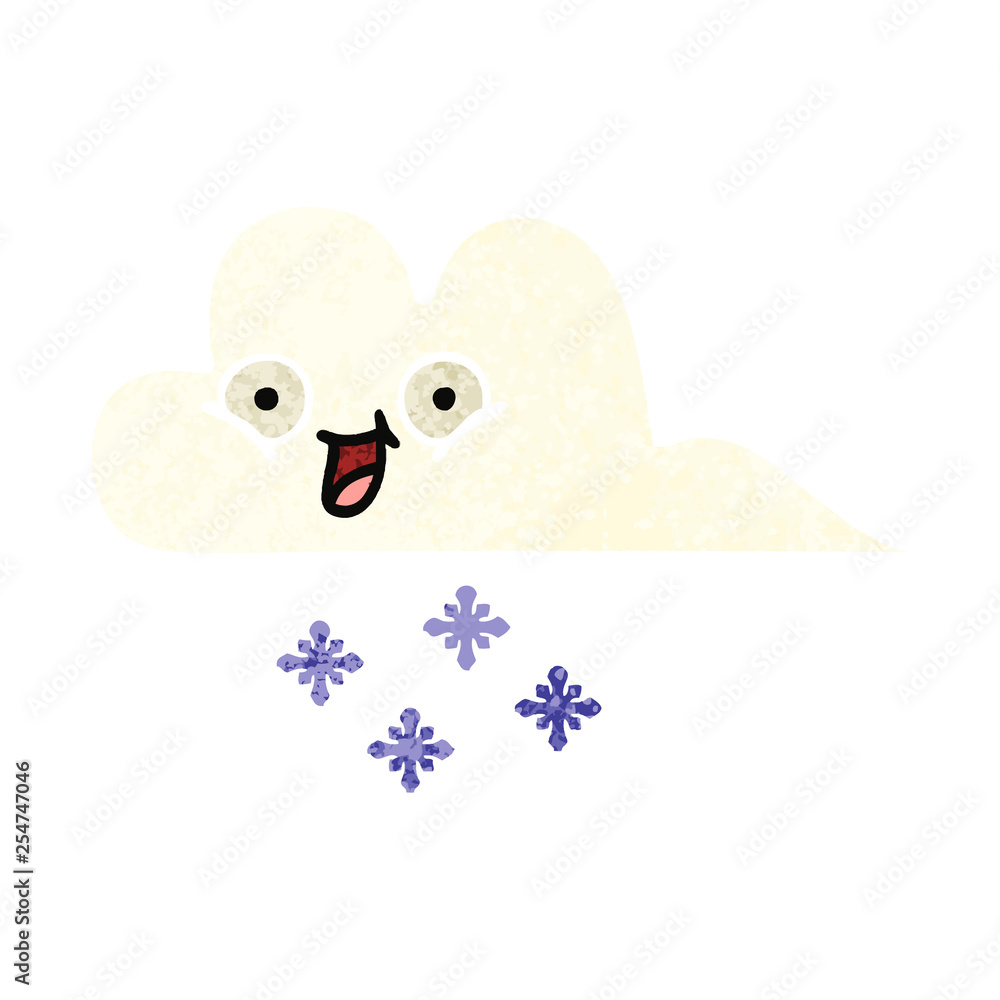 retro illustration style cartoon snow cloud retro illustration style cartoon snow cloud