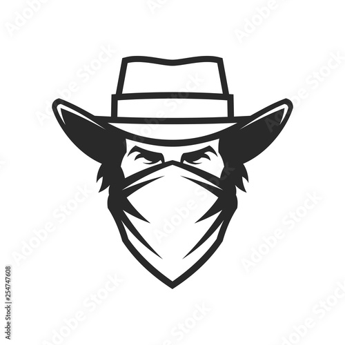 Male head in cowboy hat and bandana