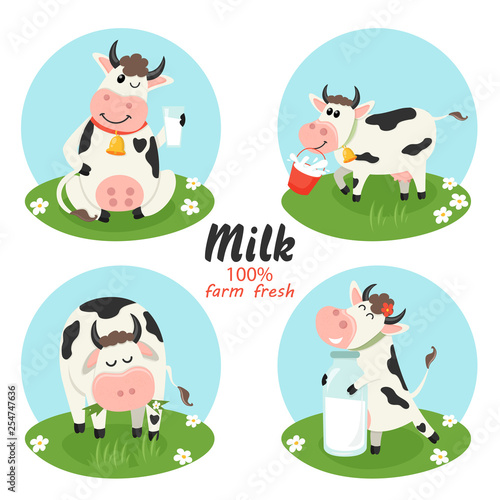 Set of farm cows with milk bottle © nafanya241
