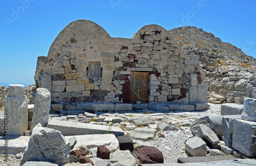 Byzantine Chapel in the Hill Top Ancient Site of Thera on the Greek Island Santorini photo